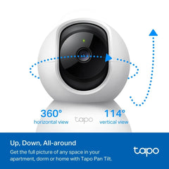 Tapo TC70 C200 Telecamera Wi-Fi Interno FHD, Videocamera sorveglianza, Visione Notturna, 360° Visuale, Audio Bidirezionale, Rilevamento di movimento e notifiche, Allarme acustico e luminoso integrato
