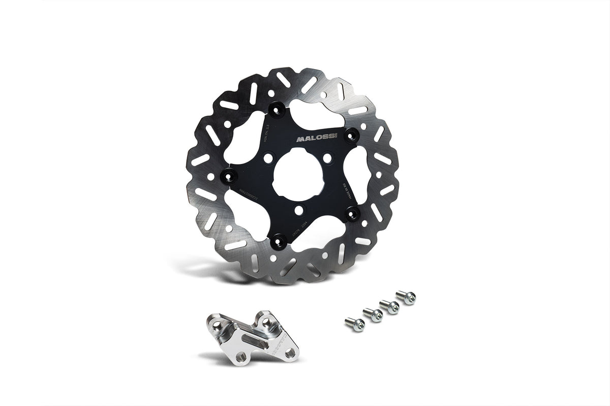 MALOSSI KIT WHOOP DISC Ø est. 250 - sp. 3 mm  MAGGIORATO/ STAFFA SUPP. PINZA per FORCELL