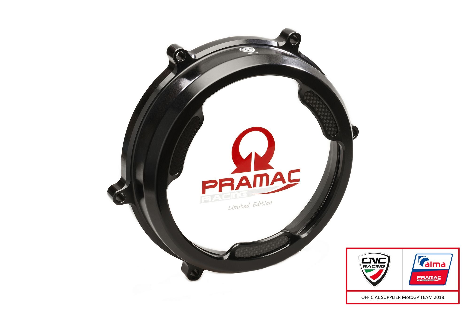 CNC RACING Carter trasparente con inserti in carbonio per frizioni ad olio Ducati Panigale Pramac Racing Lim. Ed.