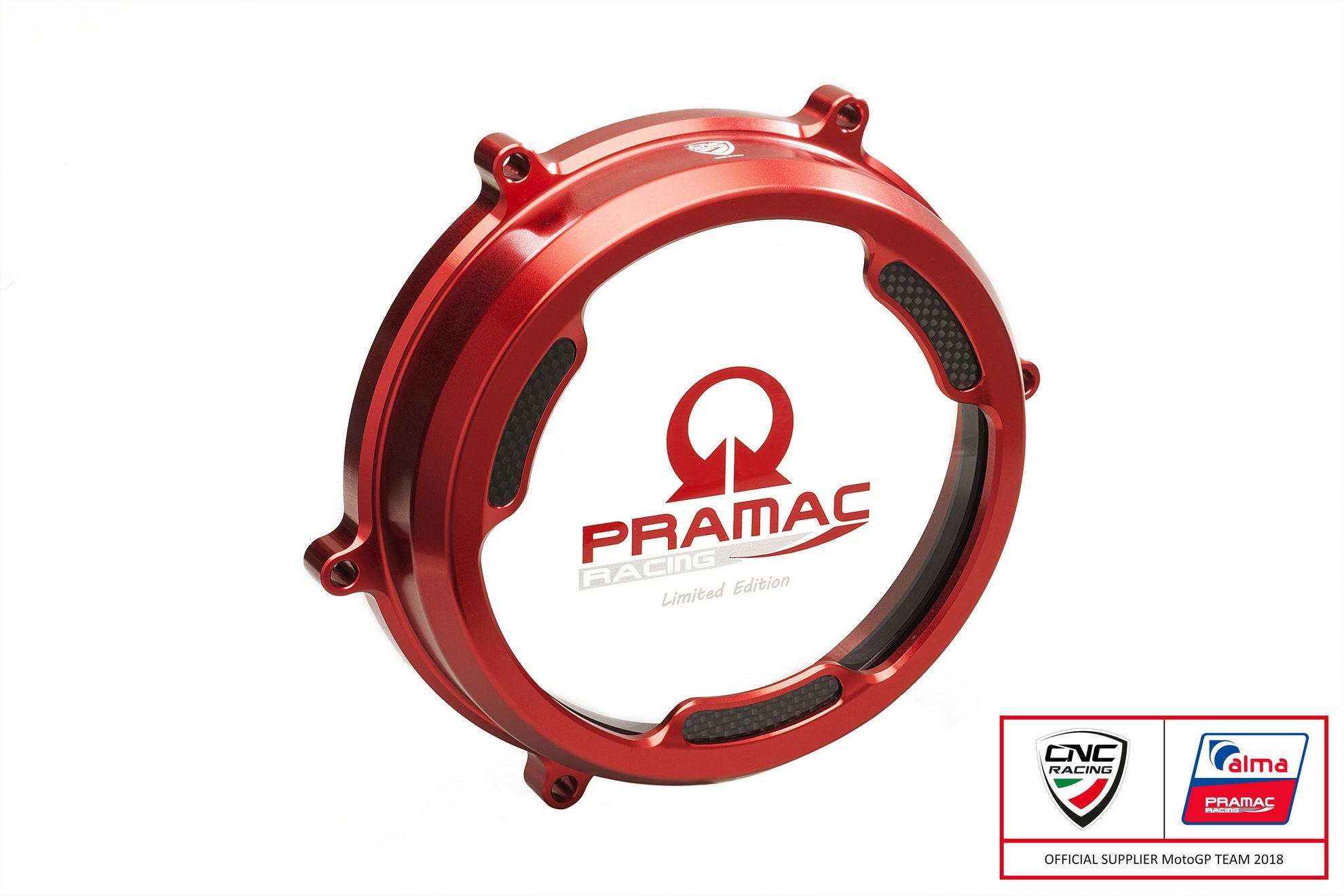 CNC RACING Carter trasparente con inserti in carbonio per frizioni ad olio Ducati Panigale Pramac Racing Lim. Ed.