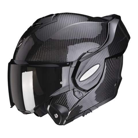 Scorpion EXO-TECH Carbon Solid Gloss Black Modular Helmet with 180° flip-up chin guard