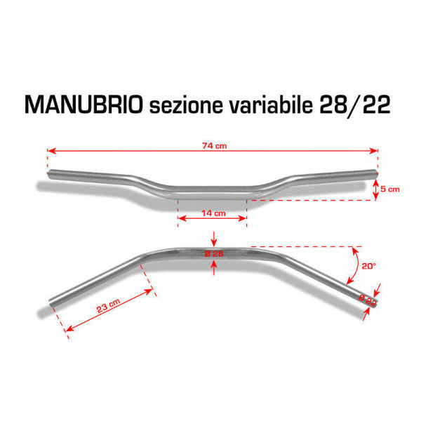 BARRACUDA Manillar universal Sección variable 28/22 en aluminio